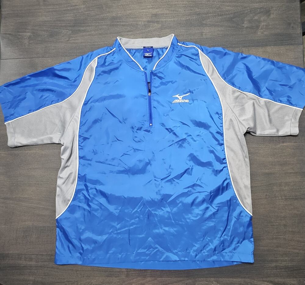 Mizuno Men's Sz L Quarter 1/4 Zip Blue Vented Pullover Wind Breaker Short Sleeve
